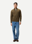 Men's Cashmere Waffle Knit Half-Zip Sweater Cub worn by model, front view on white background