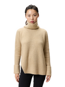 Natural Color Cashmere Sweater with Detachable Collar in beige featuring side-slit detail and foldable sleeves.