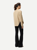 Women's Cashmere Sweater with Detachable Collar Beige worn by model, back view on white background