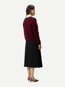 Women's Textured Knit Cashmere Jacket-Style Cardigan Zinfandel worn by model, back view on white background