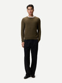 Men's Ribbed Cashmere Sweater Cub  worn by model, front view on white background