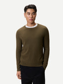 Men's Ribbed Cashmere Sweater Cub  worn by model, detail view on white background