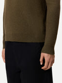 Men's Ribbed Cashmere Sweater Cub  worn by model, detail view on white background
