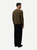Men's Ribbed Cashmere Sweater Cub  worn by model, back view on white background