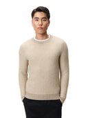 Men's Natural Color Cashmere Waffle Knit Sweater displayed on a model in a neutral tone, showcasing its texture and style.