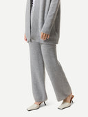 Women's Wide-Leg Ajour Knit Cashmere Pants High Rise worn by model, side view on white background