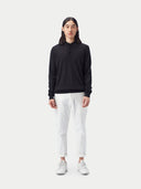 Black long-sleeve cashmere polo shirt on a light gray background. #color_black