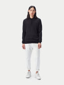 Black long-sleeve cashmere polo shirt on a light gray background. #color_black