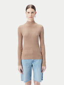 Beige ribbed cashmere sweater on a light beige background #color_taupe-brown