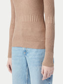Beige ribbed cashmere sweater on a light beige background #color_taupe-brown