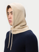  Cashmere Balaclava Beige  worn by model, side view on white background
