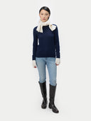 Wide Rib Knit Scarf White worn by model, front view on white background