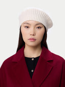 Textured Knit Beret White worn by model, front view on white background
