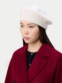Textured Knit Beret White worn by model, front view on white background
