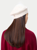 Textured Knit Beret White worn by model, back view on white background

