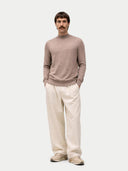 Men Cashmere Silk High Neck  Sweater Taupe worn by model, front view on white background