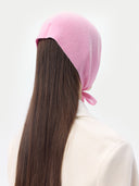 Women's Cashmere Mohair Bonnet Pink Frosting worn by model, back view on white background #color_frost-pink