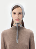 Women's Cashmere Mohair Bonnet Vapor Blue  worn by model, detail view on white background