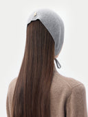 Women's Cashmere Mohair Bonnet Vapor Blue  worn by model, back view on white background