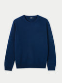 Women's Navy Cashmere Crewneck Sweater detail view on white background