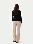 Women's Cashmere Crewneck Cardigan  worn by model, back view on white background