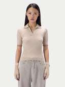 Cashmere Silk Rib-Knit Polo Sweater