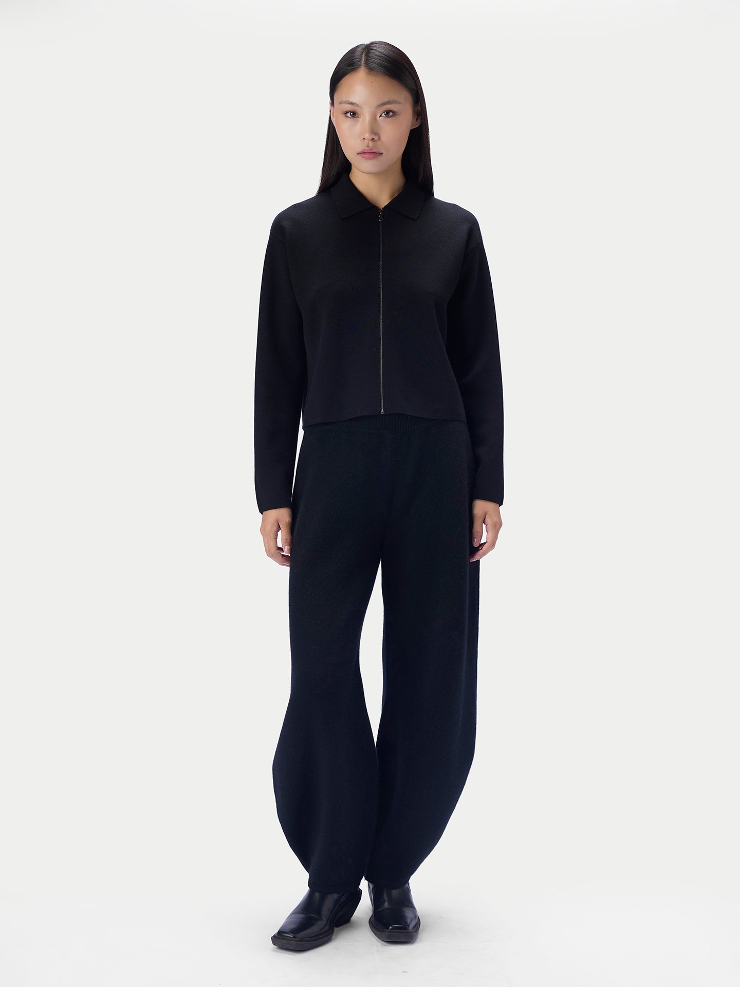 GOBI カシミヤ100％ ドルマンニットカーディガン 黒 フリーサイズ ロング レディース クロップド カシミヤ シルク ジップカーディガン | GOBI