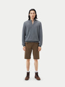 Men's  Dim Gray Half-Zip Cashmere Sweater worn by model, front view on white background