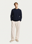 Men's Navy Cashmere Crewneck Sweater worn by model, front view on white background #color_navy
