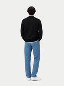 Men's Black Full-Zip Cashmere Cardigan worn by model, back view on white background
