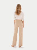Women's Beige  Wide-Leg Ajour Knit Cashmere Pants back view on white background