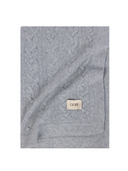 Cable Knit Cashmere Blanket in soft gray featuring a delicate cable knit pattern and Gobi label.