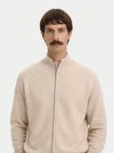 Men's Beige Cashmere Full-Zip Cardigan  worn by model detail view on white background  