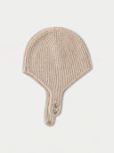 The Natural Color Knitted Aviator Cap in Beige, flat lay front view