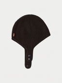 The Knitted Aviator Cap in Olive Brown, flat lay front view