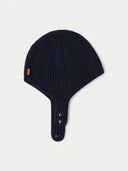The Knitted Aviator Cap in Navy, flat lay front view