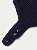 The Knitted Aviator Cap in Navy, close-up of the cashmere knit