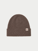 The Seamless Cashmere Rib Knit Beanie in Brown, flat lay front view