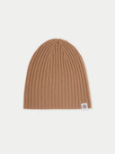Unisex Cashmere Rib Knit Hat Almond  detail view on white background
