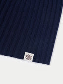 Unisex Cashmere Rib Knit Hat Peacoat detail view on white background