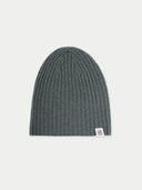 Unisex Cashmere Rib Knit Hat Black Forest detail view on white background