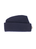 Unisex Cashmere Grandpa Hat in navy color, crafted from pure Mongolian cashmere with a structured rolled cuff.