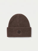 The Women's Seamless Cashmere Ribbed Beanie in Cocoa, flat lay front view