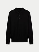 Men Classic Polo Shirt with Long Sleeve Black  detail view on white background
