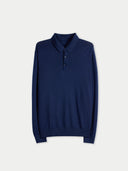 Men Classic Polo Shirt with Long Sleeve Mood Indigo  detail view on white background