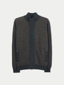 Men's Twо-Tone Full-Zip Cashmere Cardigan Charcoal detail view on white background