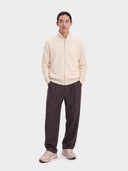 Cashmere Full-Zip Cardigan in white, worn by a model