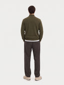 Cashmere Full-Zip Cardigan in avocado, worn by a model