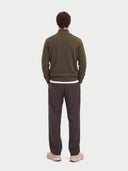 Cashmere Full-Zip Cardigan in avocado, worn by a model