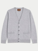 Flat lay of the Seamless Cashmere V-Neck Pocket Cardigan in Light Gray.